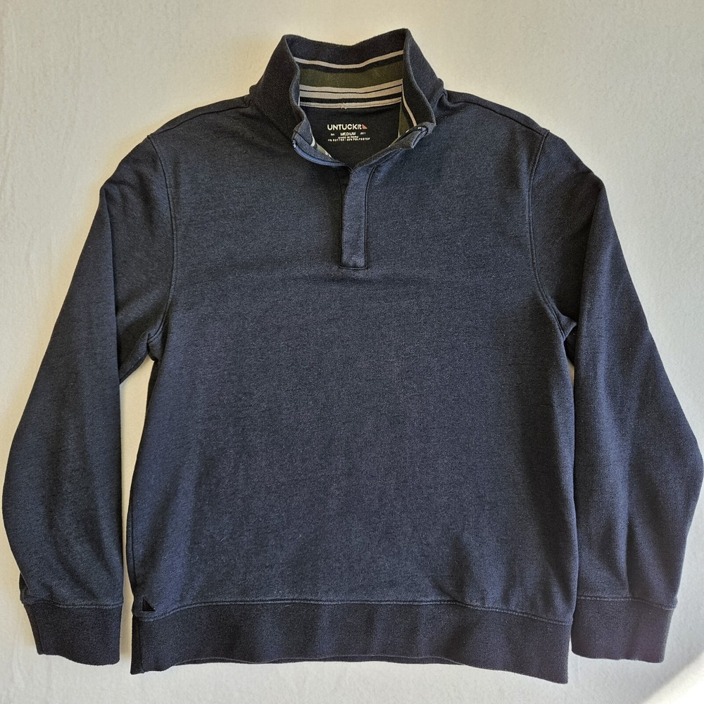 UNTUCKit Mens Blue 1/4 Zip Sweatshirt Medium M Casual Pullover Reg Fit